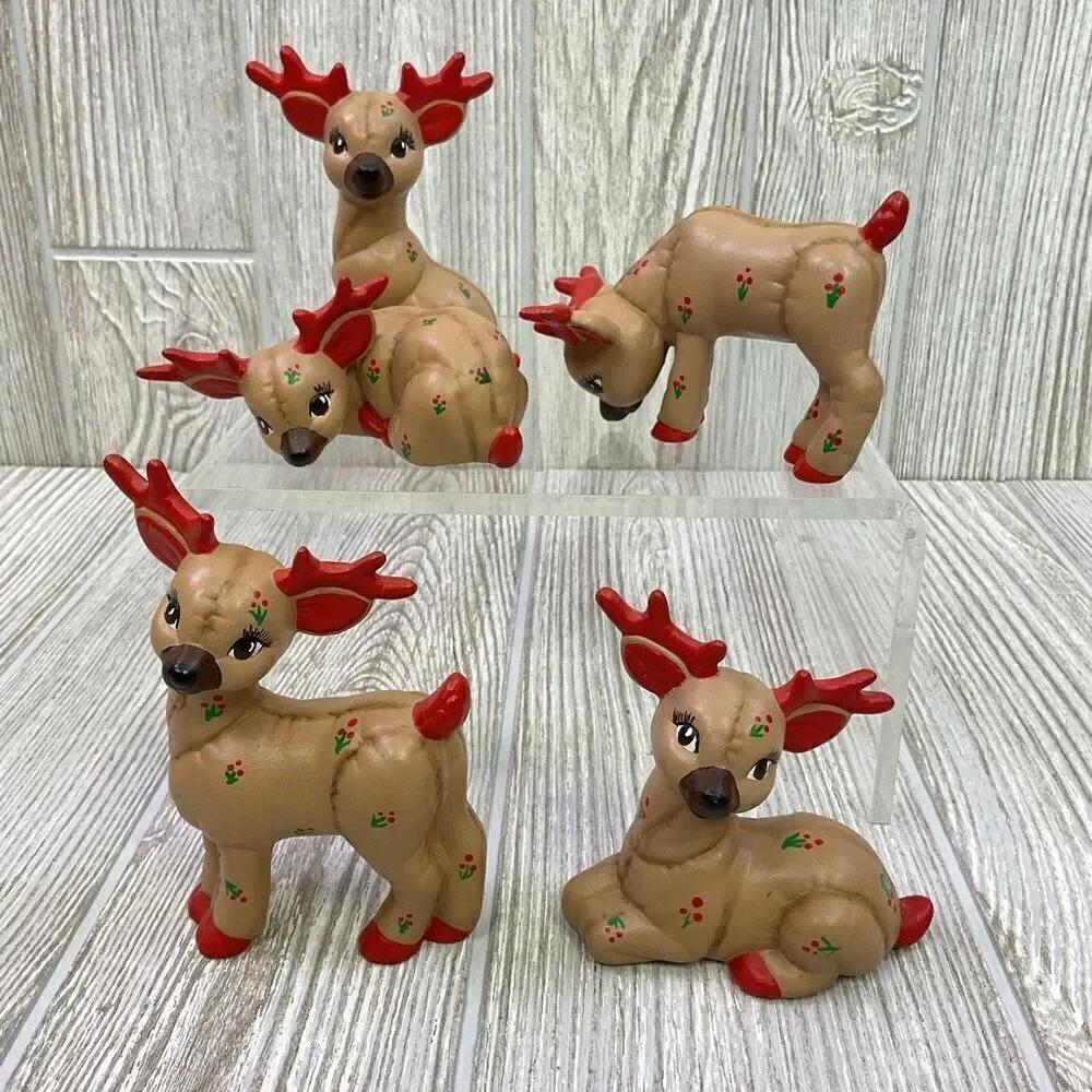 Vintage Hand Painted Kimple Molds Christmas Reindeer Set 6 1988